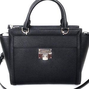 Michael Kors Large Tina Bag Satchel - Black w/ Silver Hardware